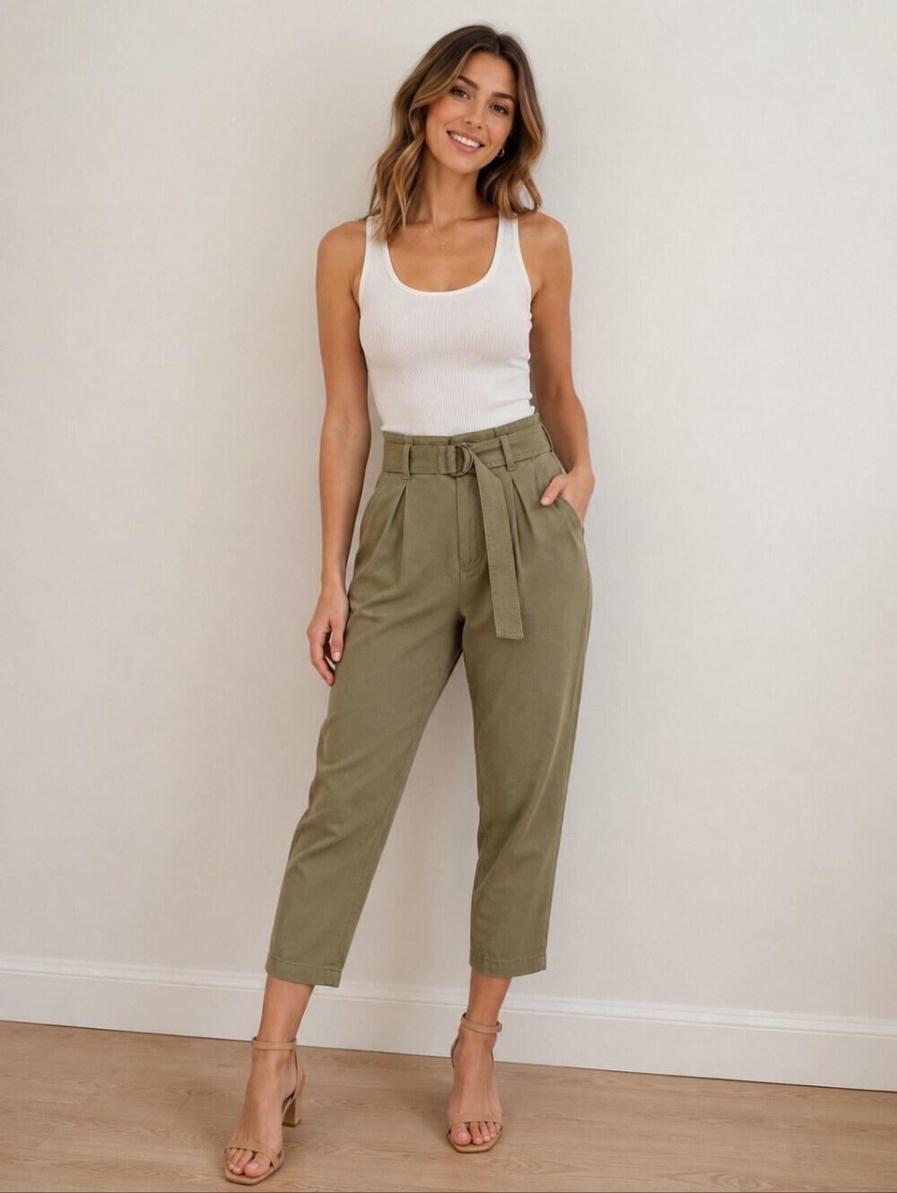 ❤️ ANN TAYLOR LOFT HIGH RISE PLEATED TAPERED LEG BELTED CROPPED PANTS, MP